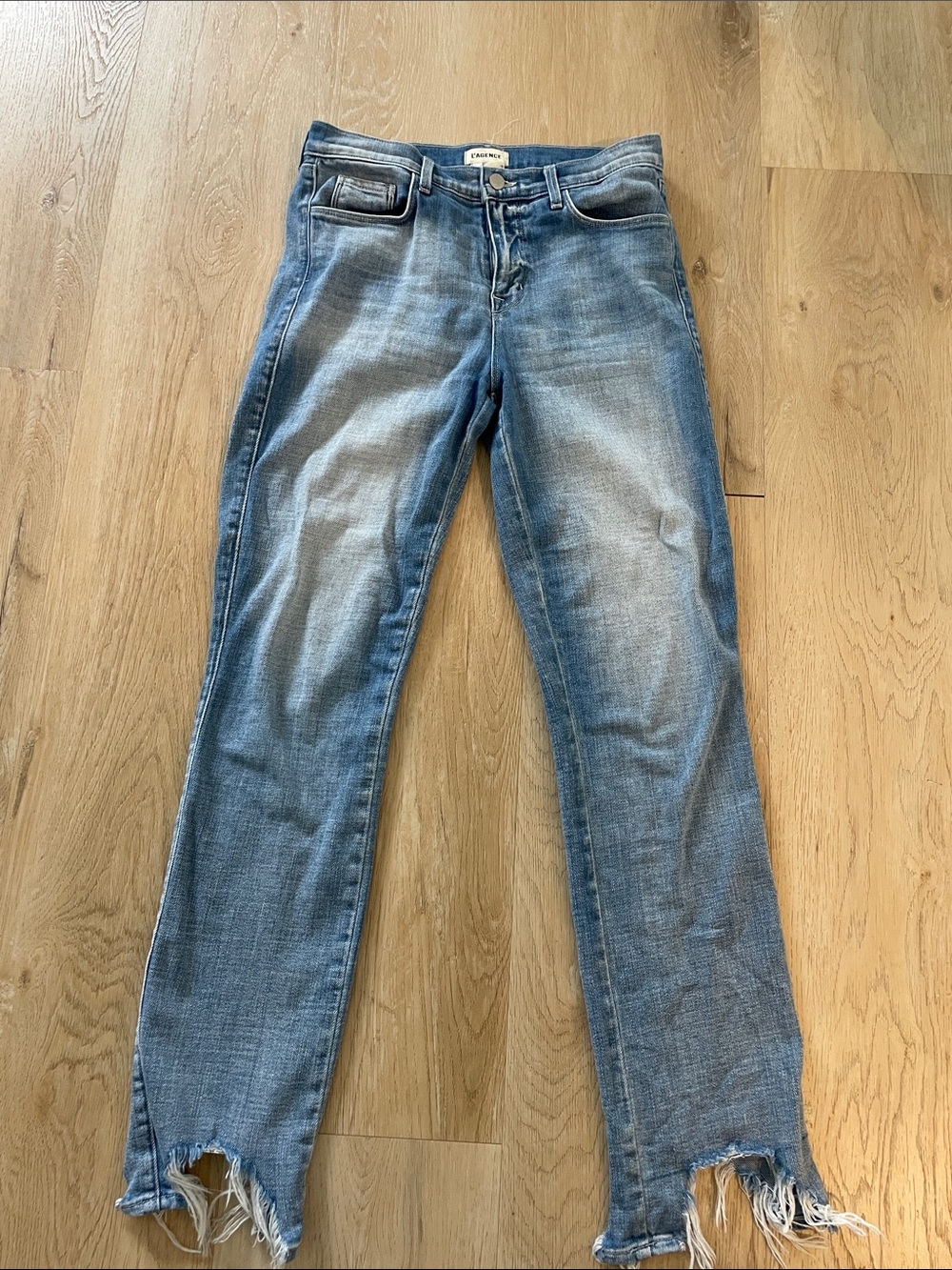L'AGENCE Light Blue Denim Jeans with Silver Button
